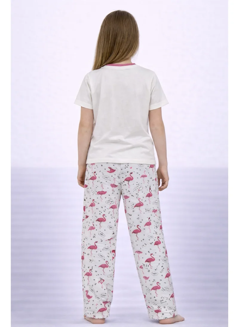 Victor And Jane  Girls’ Pajama Set – Flamingo Graphic T-Shirt & Printed Pants for Women | Best Price UAE